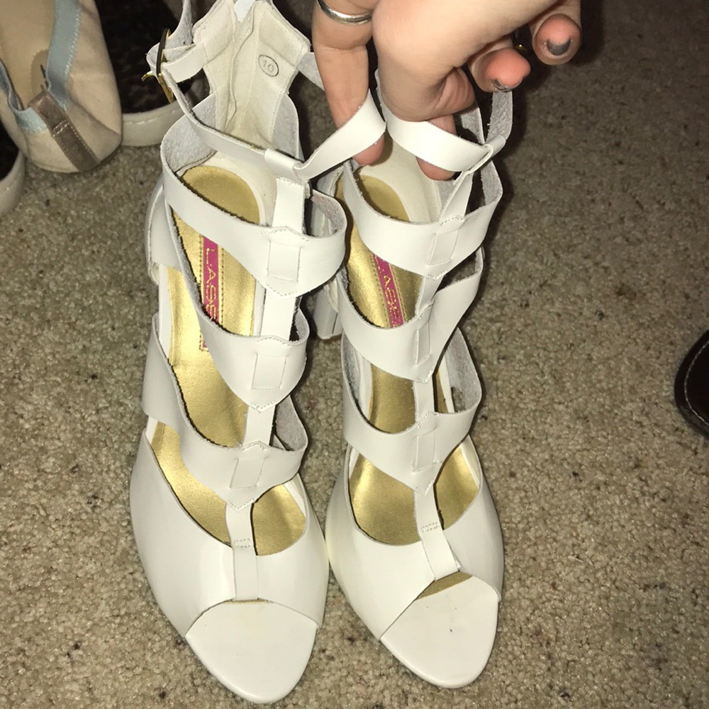 White ankle heels